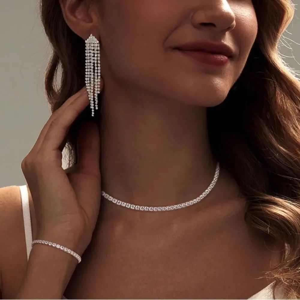 Tennis Bracelet, Earrings & Necklace Set